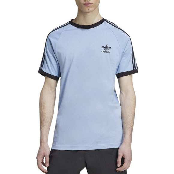 Adidas Men's Originals Adicolor 3 Stripes T shirt Sz 2XL Ash Blue/ Black Cotton - Picture 10 of 11